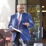 Photo of Galt City Manager, Lorenzo Hines, Jr. speaking at October 2020 Chamber Luncheon