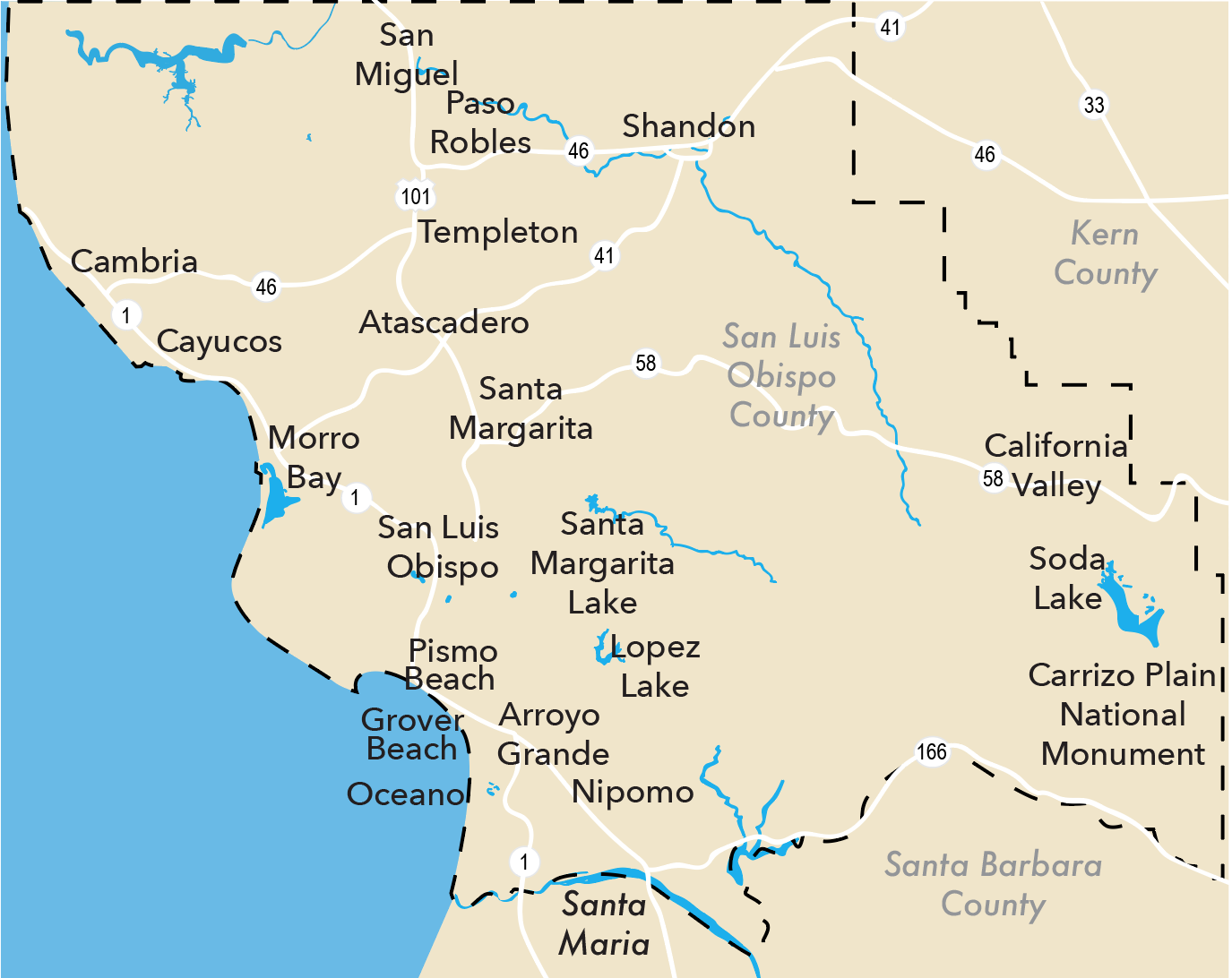 San Luis Obispo county region map