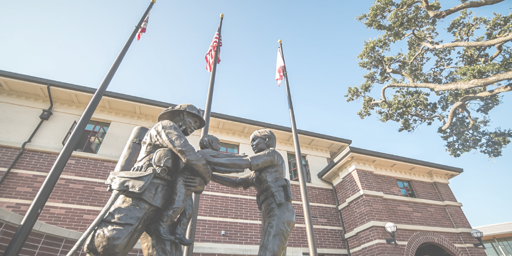 monument outside fire station