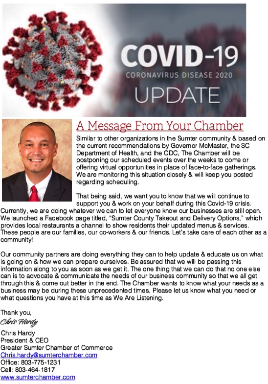 COVID 19 message from the chamber COVID 19 message from the chamber