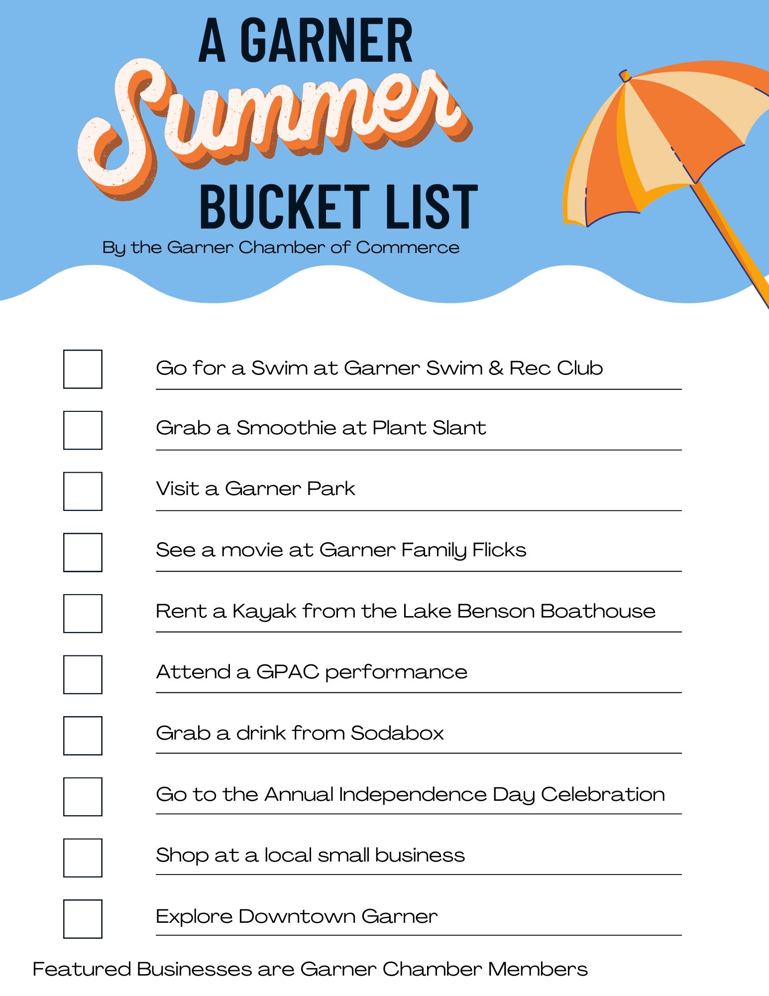 A Garner Summer Bucket List