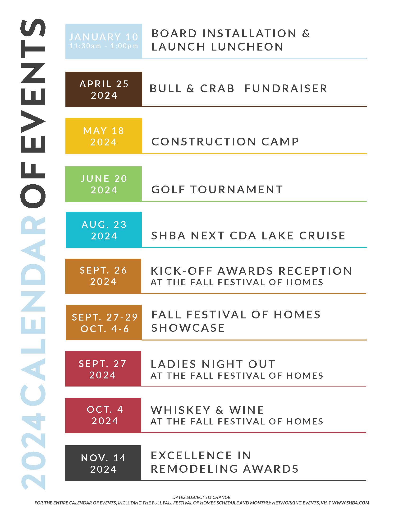 2024 Calendar of Events Spokane Home Builders Association