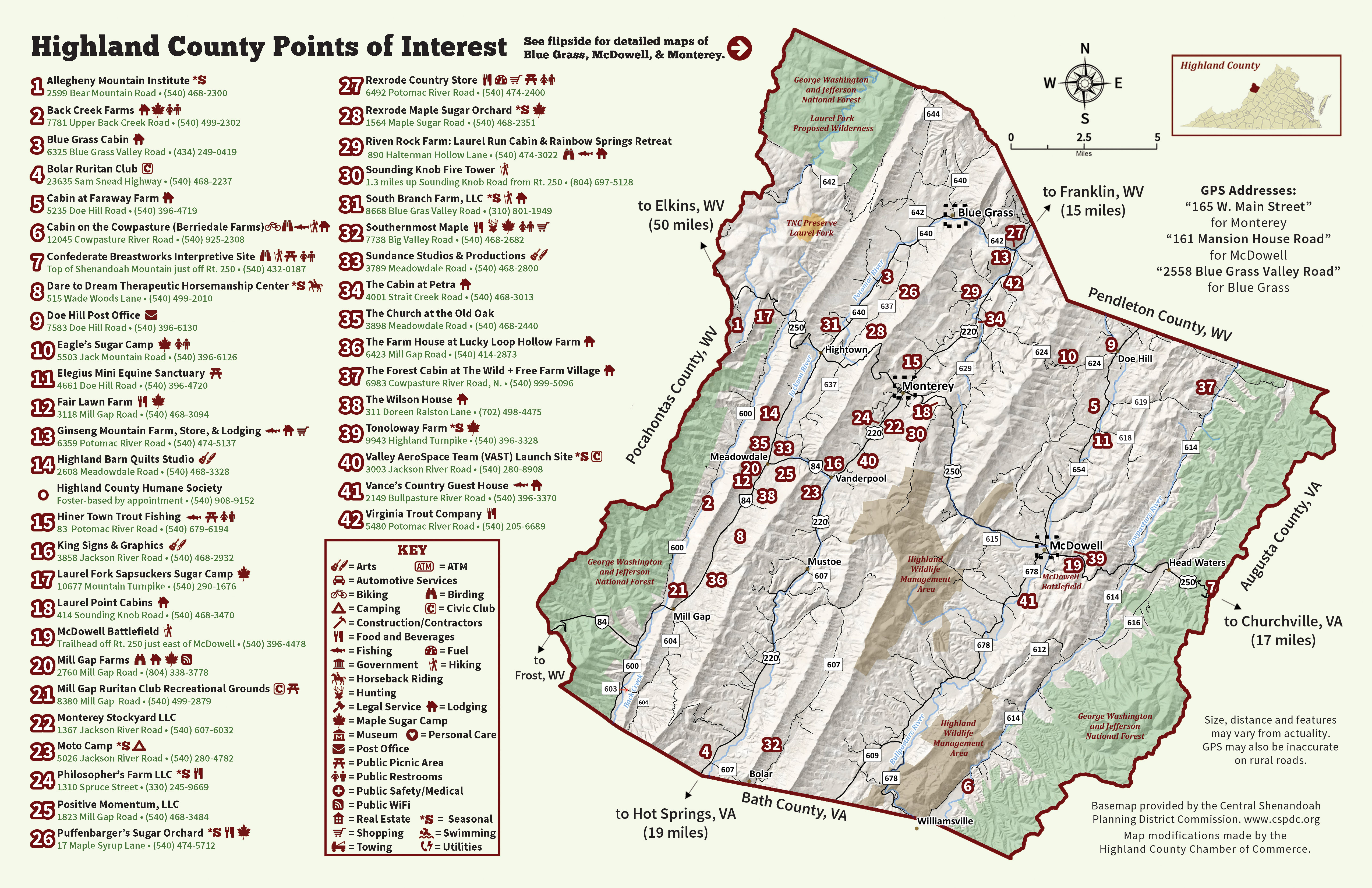 Highland County Tourism Map Front