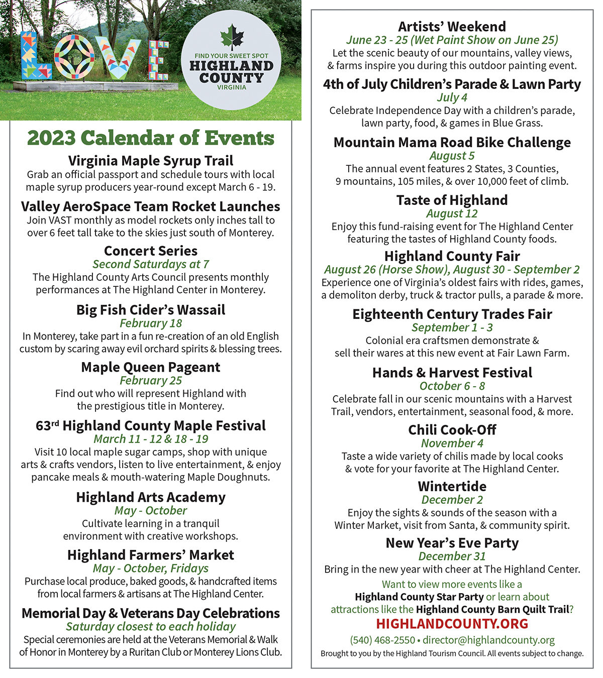 Community Events Calendar Highland County Chamber of Commerce