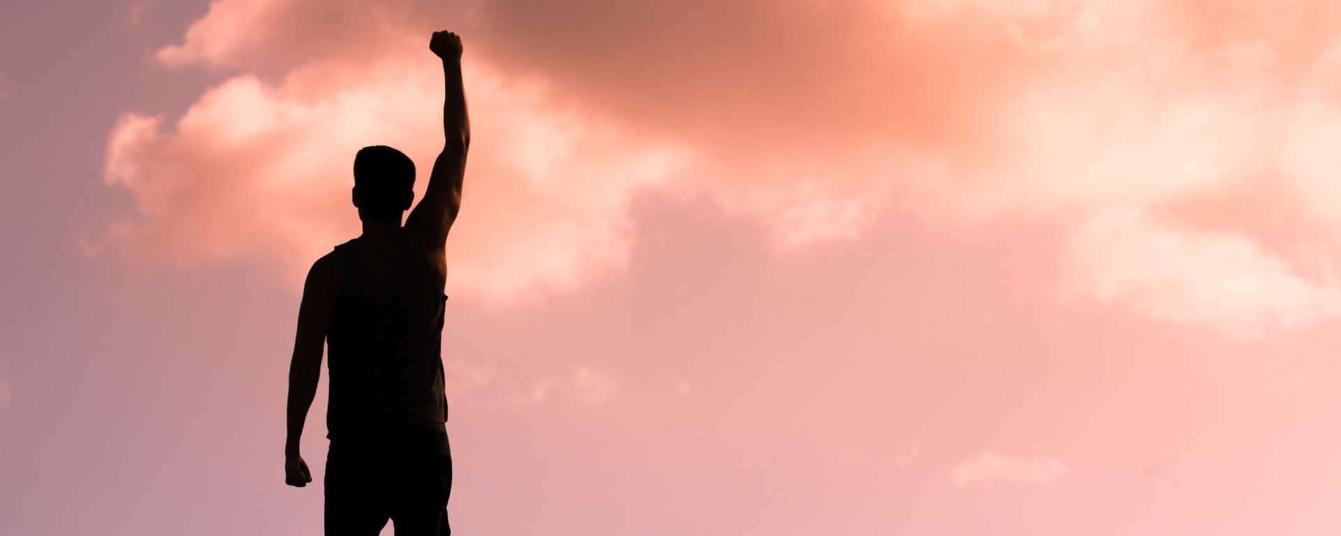 silhouette of man with arm/fist in the air