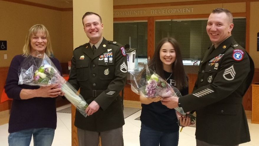 Pictured: Barb McLeod Hanke, SSgt Derek Johnson, Joycelyn McLeod, SSgt David Sisco