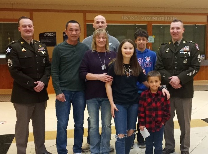 Pictured: SSgt Derek Johnson, Greg McLeod, Barb McLeod Hanke, Jocelyn McLeod, and Brantley McLeod. 
        Second row - Justin McLeod, Austin McLeod, and SSgt David Sisco