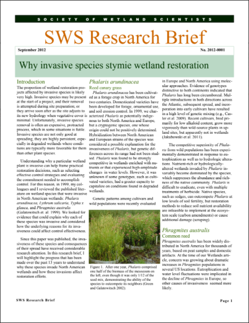 Research Briefs - SOCIETY OF WETLAND SCIENTISTS