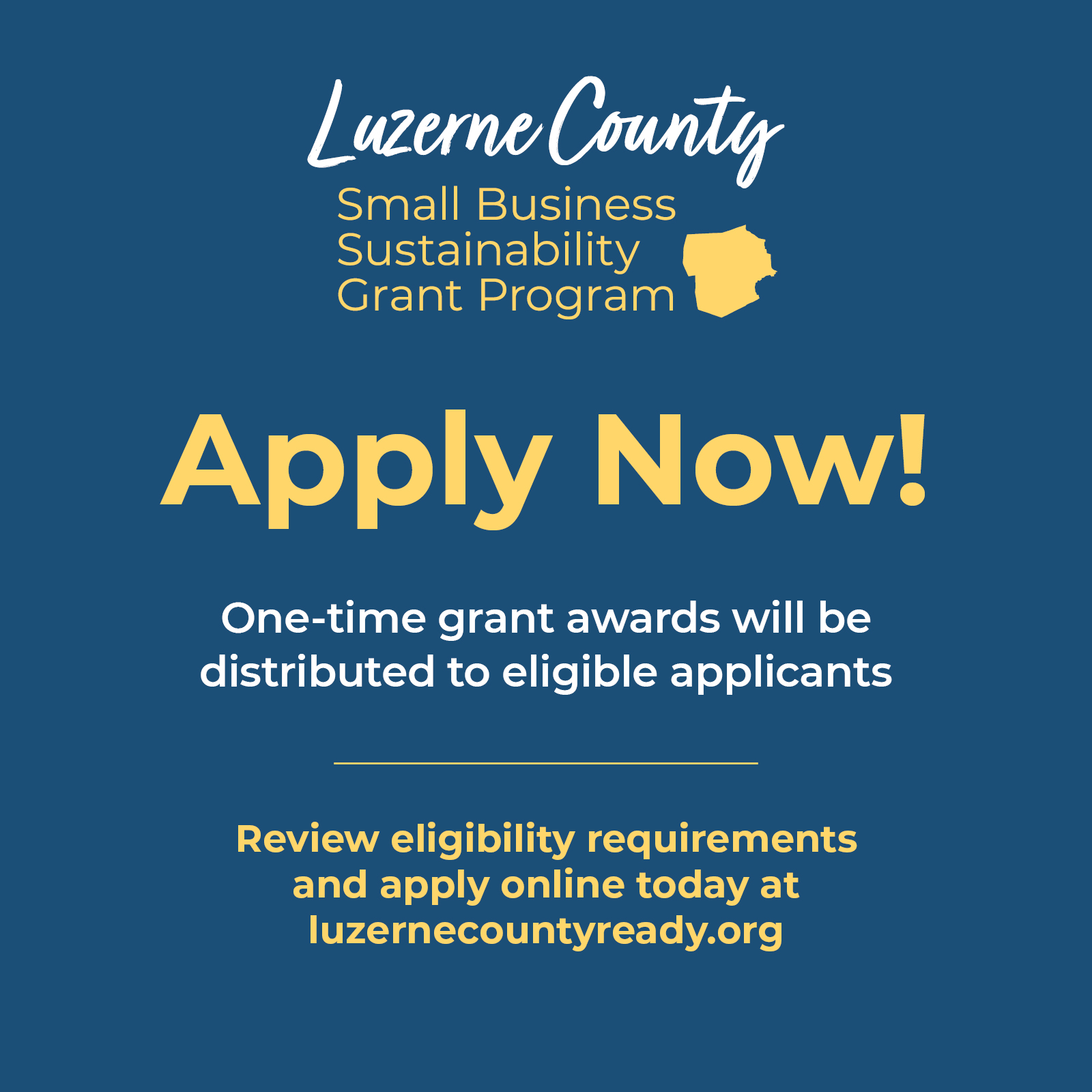 Apply Now 1600x1600 - Luzerne County Small Business Sustainability Grant Program