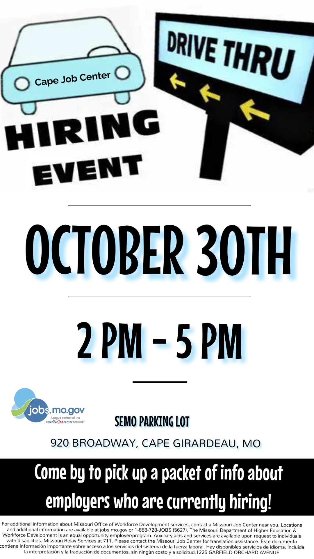 Cape Girardeau Drive-Thru Hiring event - Participant Flyer