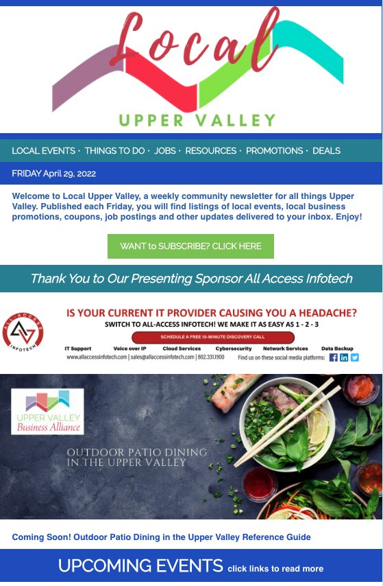 Local Upper Valley Weekly eNewsletter