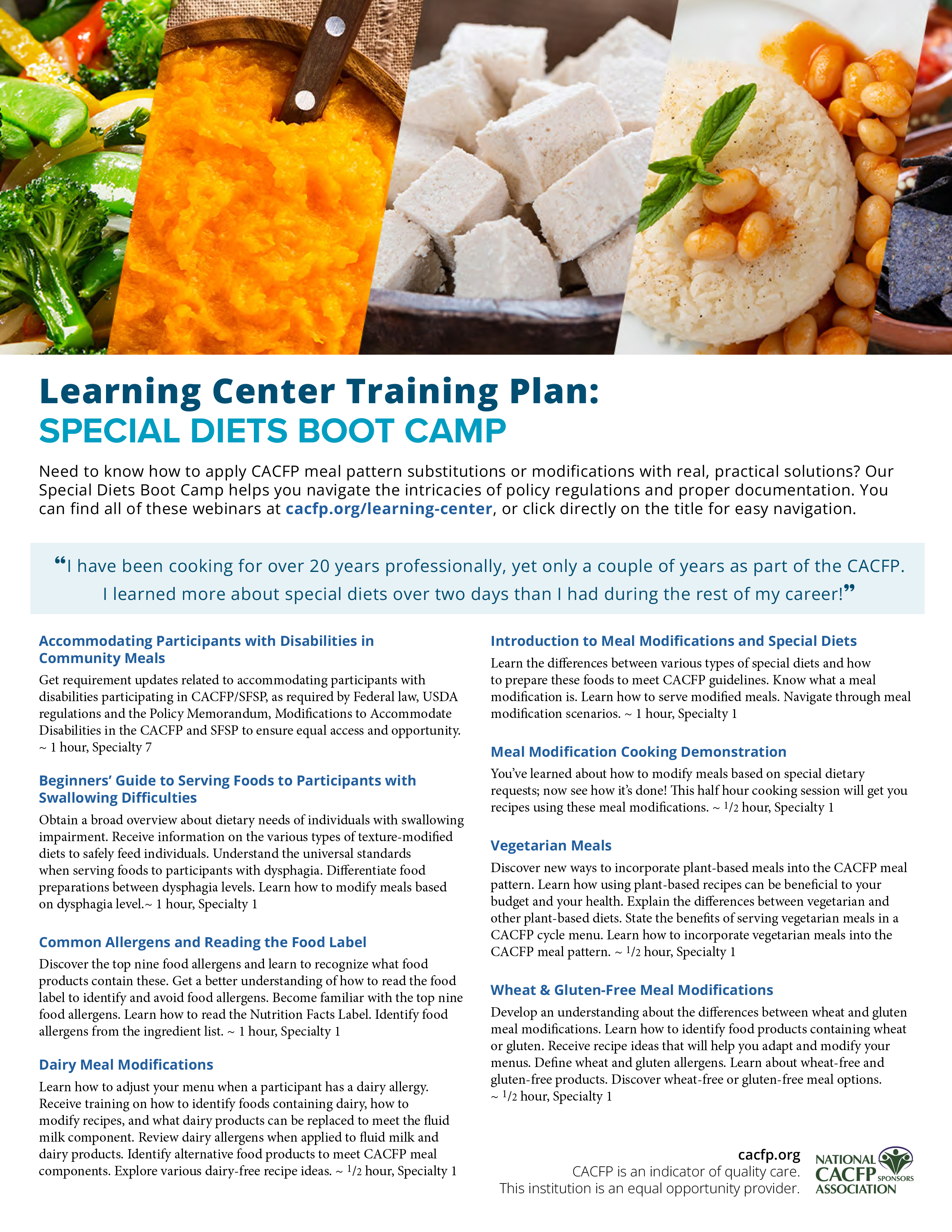 Special Diets Training Plan