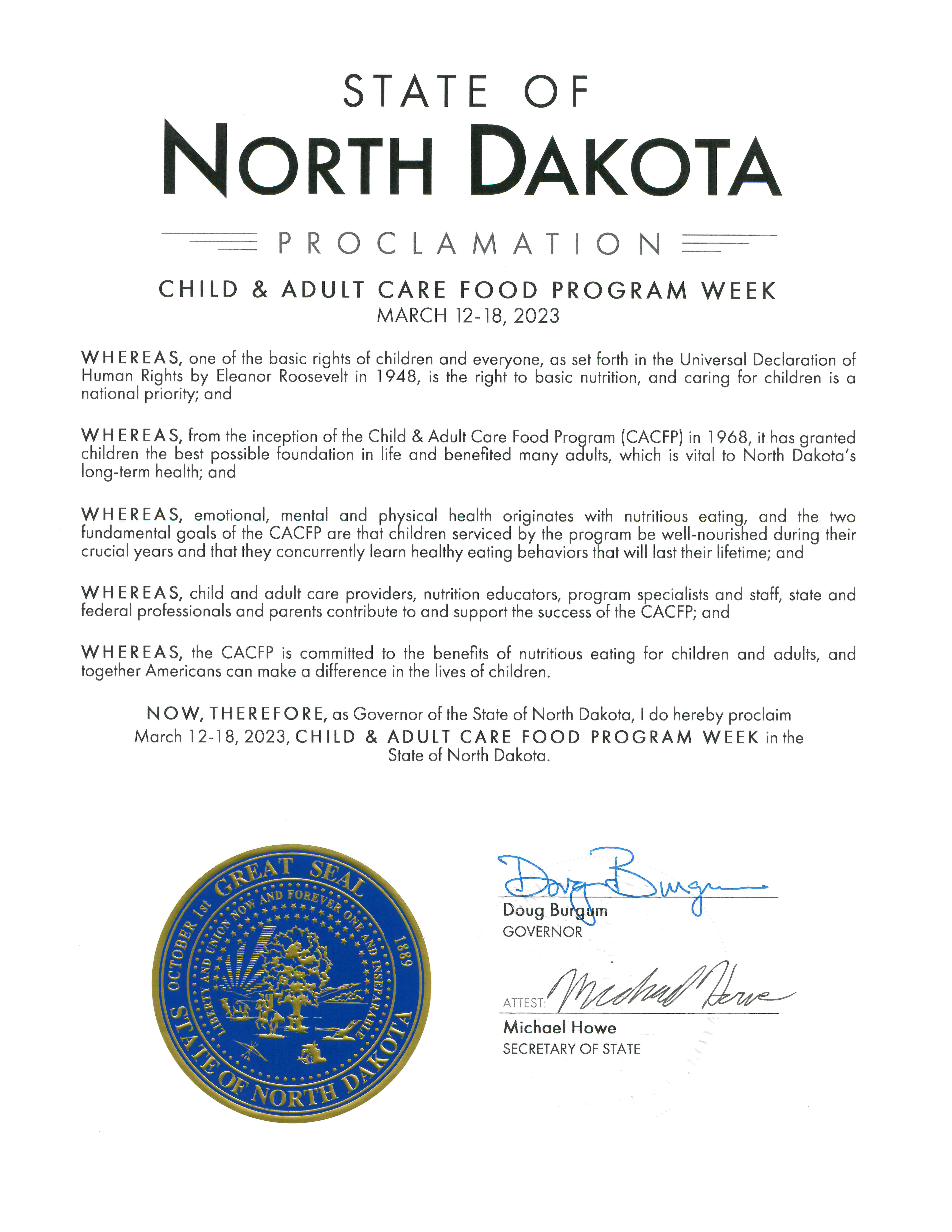 North Dakota Proclamation