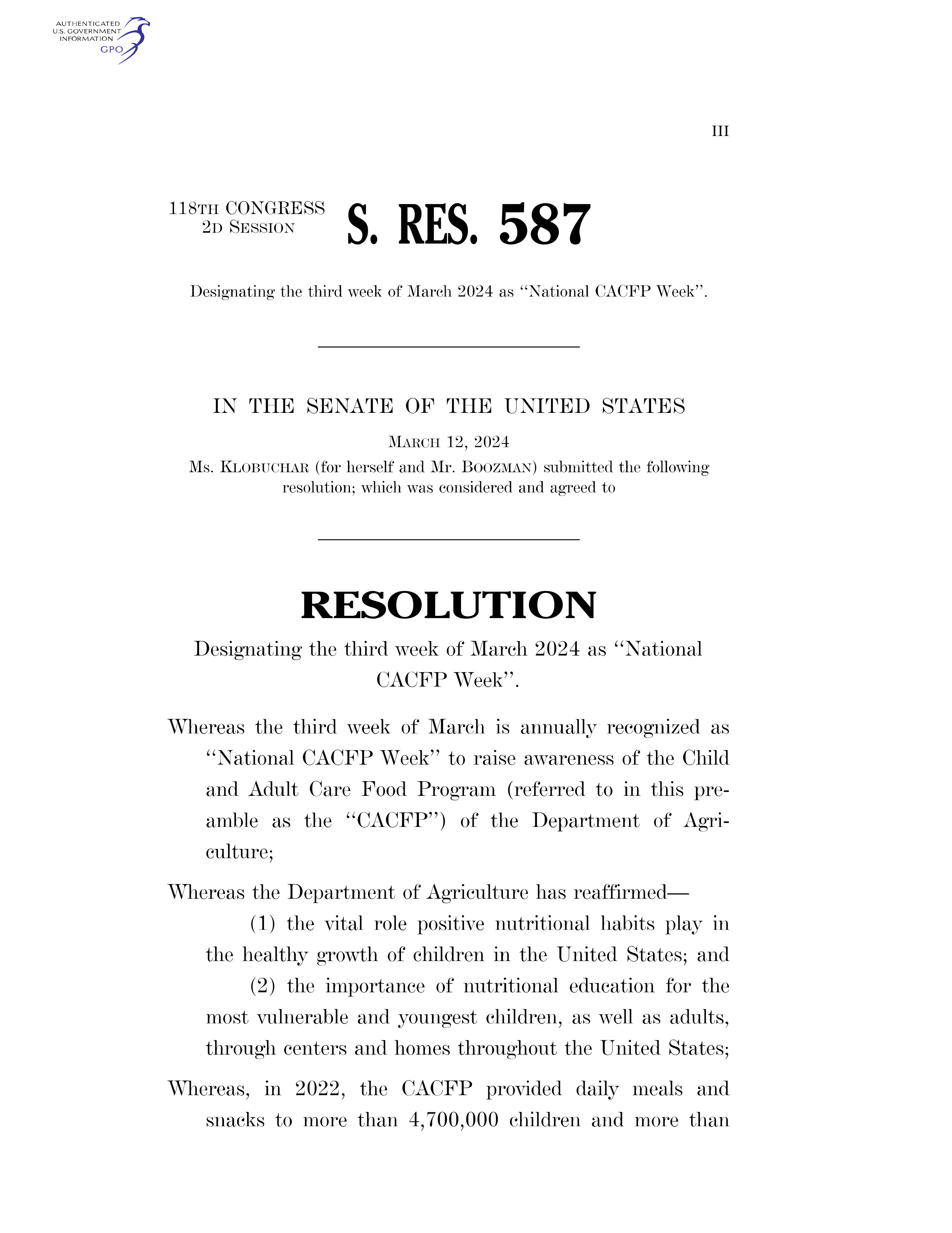 Senatre Resolution