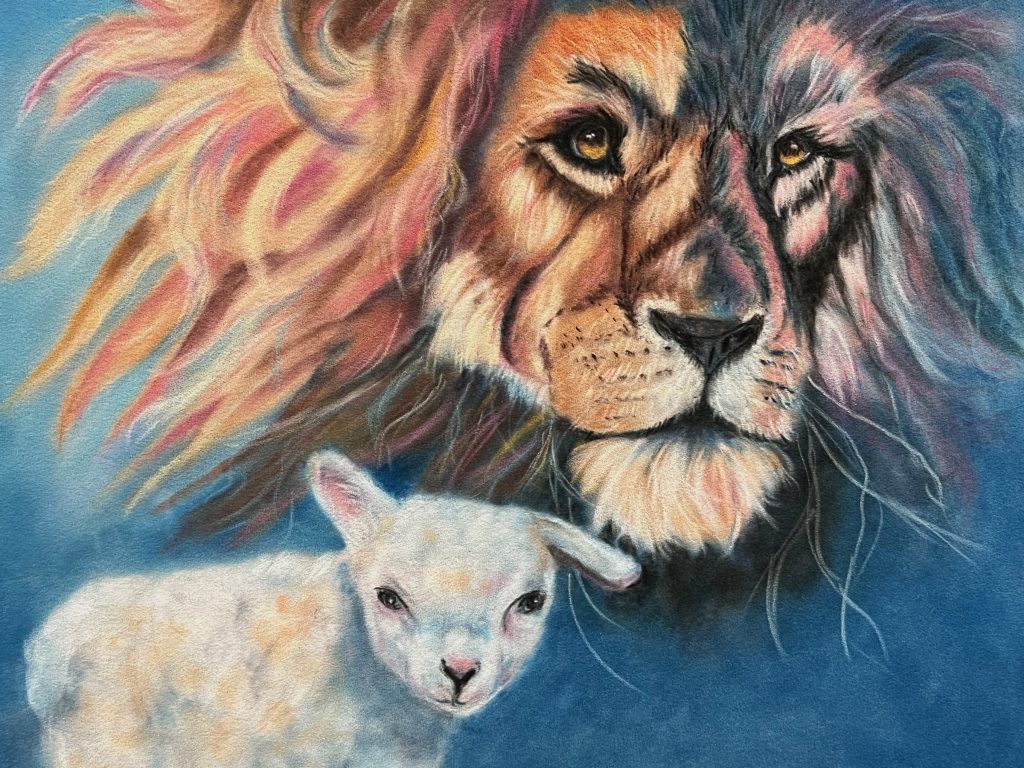 Olivia Davis, Lion and Lamb, 21x17x1, $300