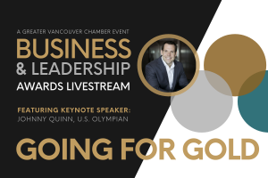 Business and Leadership Awards banner with Johnny Quinn in a suit