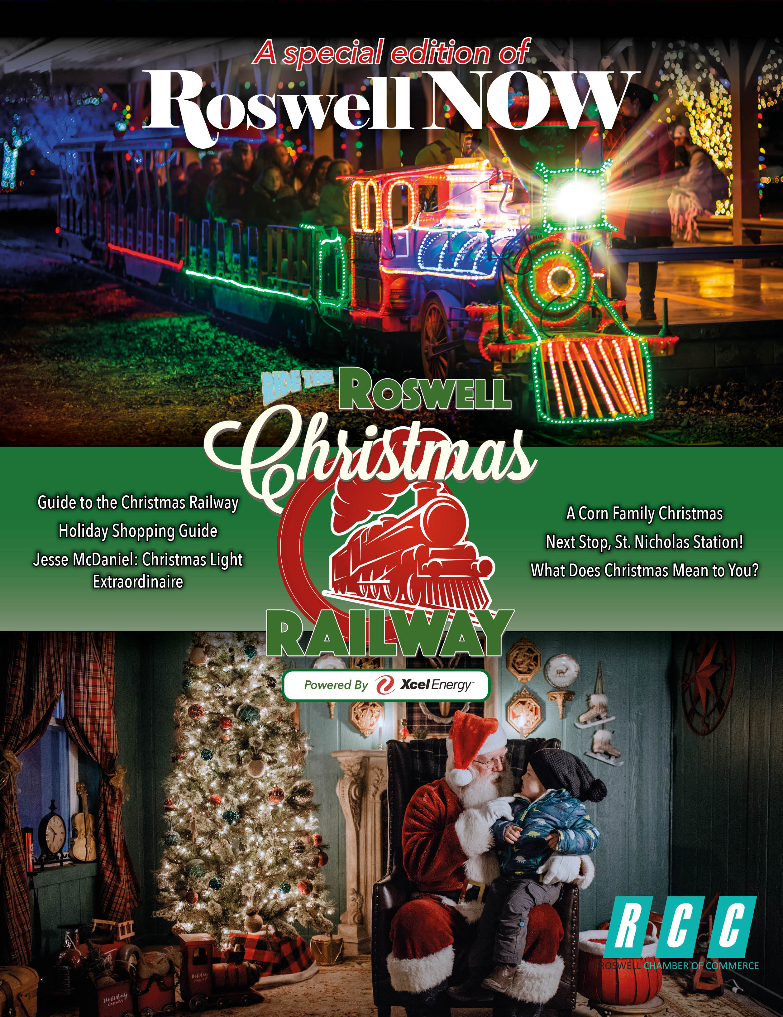Cover of Holiday 2021 Special Issue of Roswell Now Magazine featuring the Roswell Christmas Railway