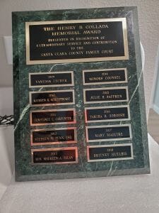 the Henry B Colada award plaque