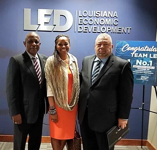 About-Us LED Senior Director John Matthews with LCCF's Kelisha Garrett & David St. Etienne