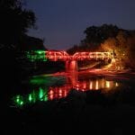 bridge in green, red, and gold