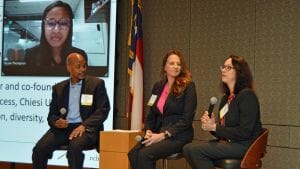 Drew Duncan (Biogen), Erica Paine (Chiesi USA), Sheila Mikhail (AskBio) with Nicole Thompson (BD) participating remotely