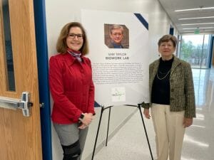 NCBIO President Laura Gunter and Sam Taylor's wife, Nancy Reed, at the opening of Wake Tech’s Lilly Science and Technology Center