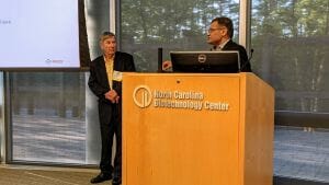 NCBIO's John Wagner and Merck's Vinay Khanna at the June 1 NCBIO Biomanufacturers Forum