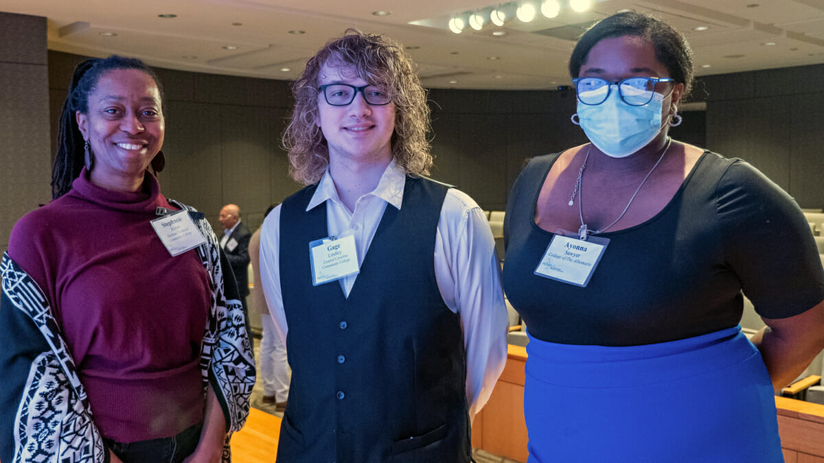 Taylor scholarship recipients Stephanie Alston, Gage Lindley and Ayonna Sawyer at the 2022 NCBIO Annual Meeting