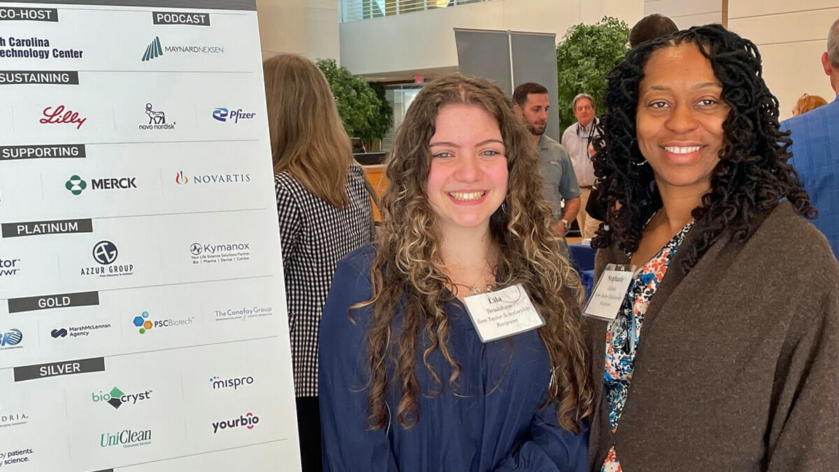 2023 Taylor Scholarship recipients Lila Bradshaw and Stephanie Alston at the NCLifeSci Annual Meeting