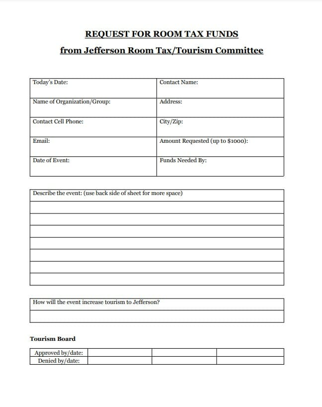 Room Tax Request form