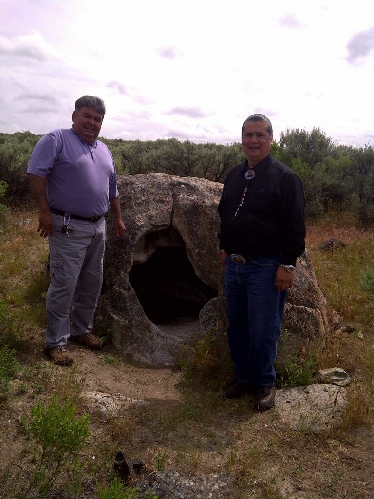 Two of our then Colville Business Council members (Andy Joseph Jr., on the right, is our current Tribal Chairman) at Coyote’s Sweatlodge. Sweat bathing is for both physical and spiritual cleansing. Soap Lake, Washington