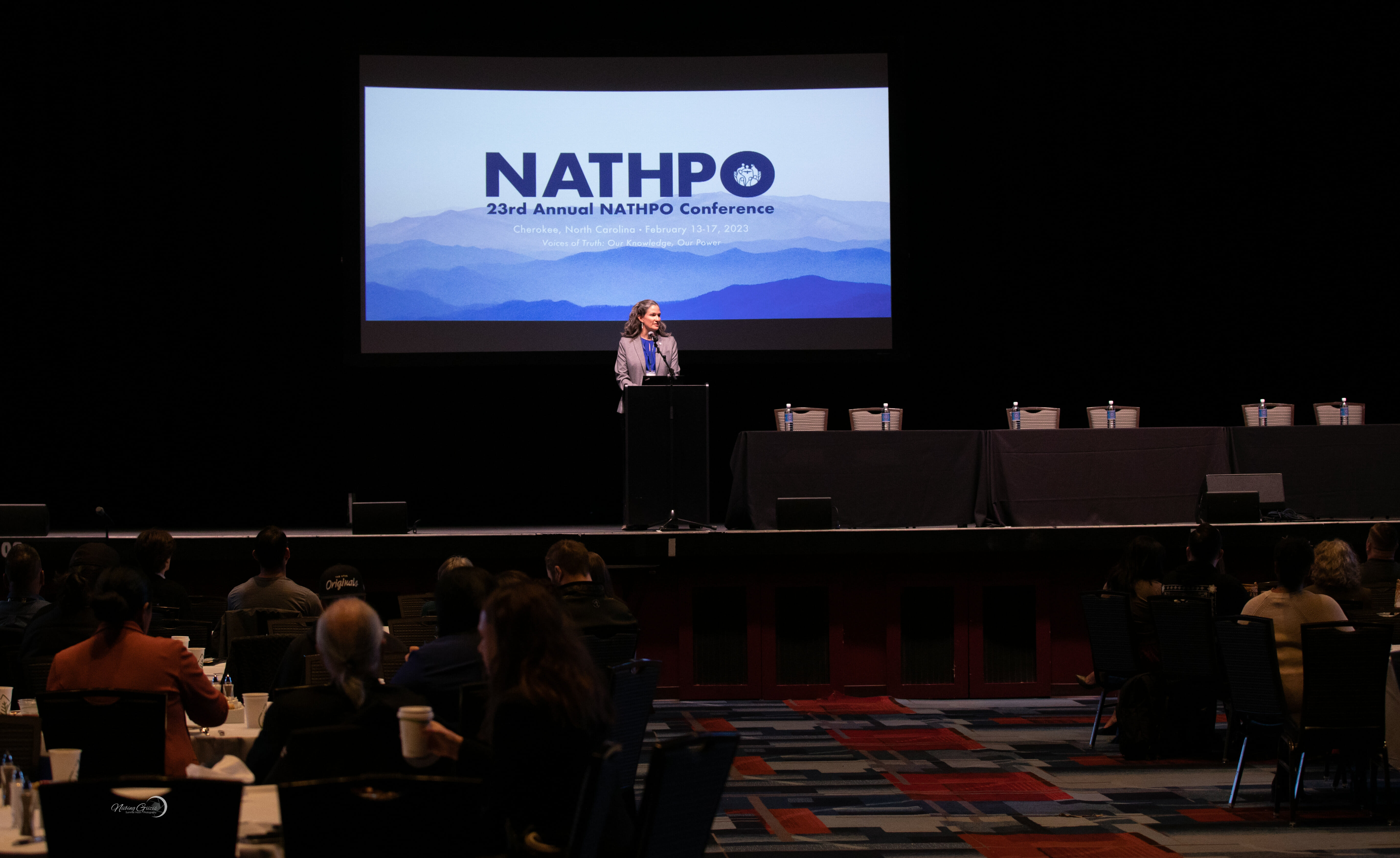 Dr. Valerie Grussing presenting at the 23rd Annual NATHPO Conference. Photo credit: Niibing Giizis, Marcella Hadden
