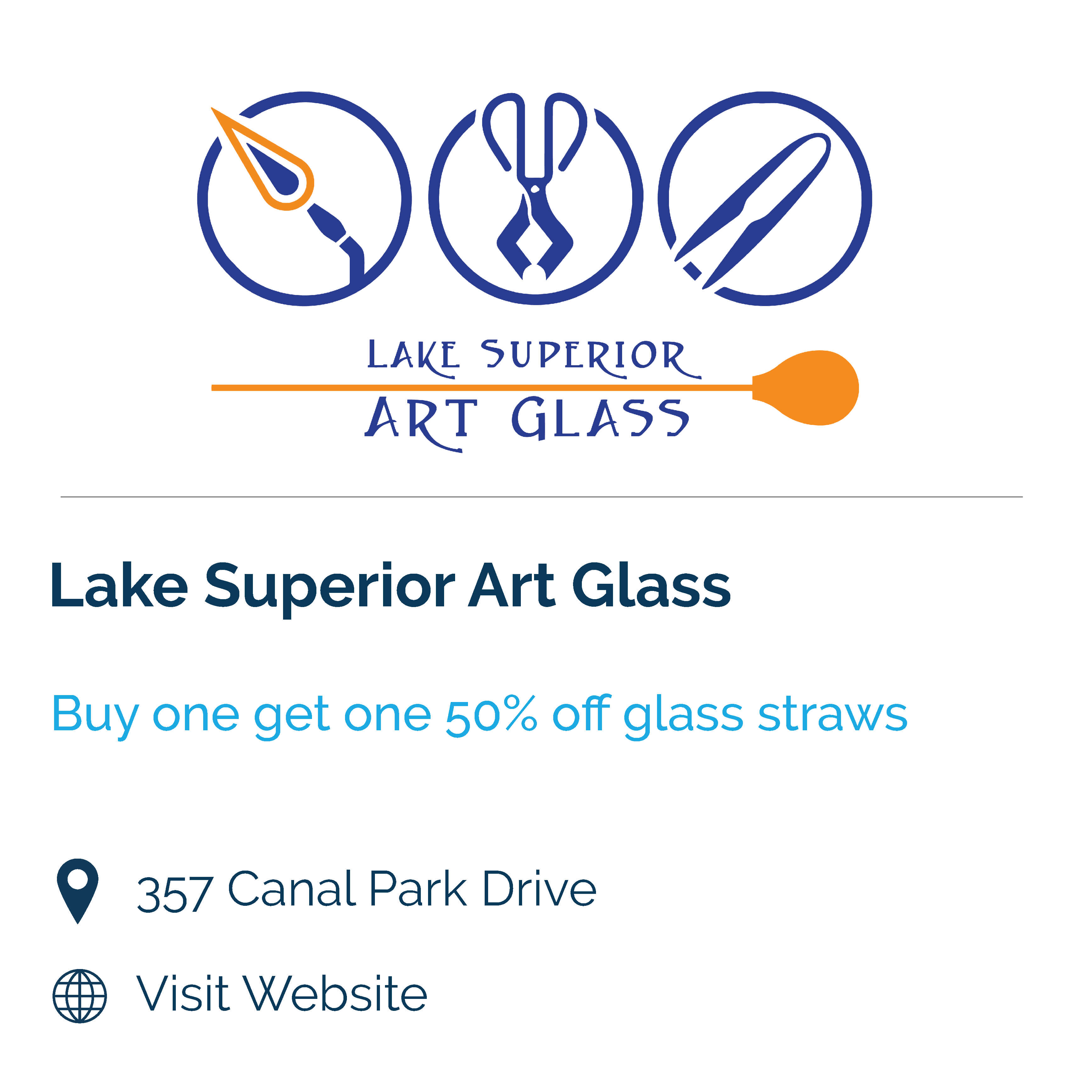 lake superior art glass. buy one get one 50% off glass straws. 357 canal park drive