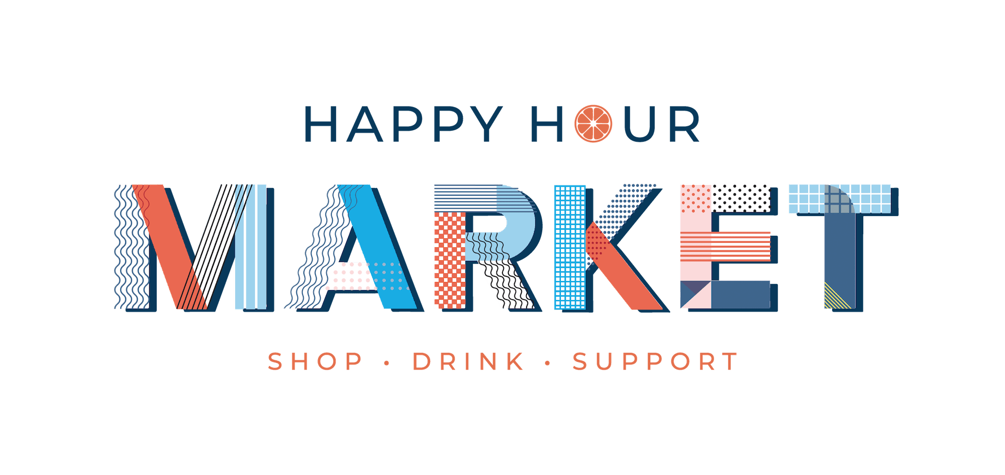 Duluth GDC Happy Hour Market Logo Variations_Happy Hour Market Pink with Navy Drop Shaddow