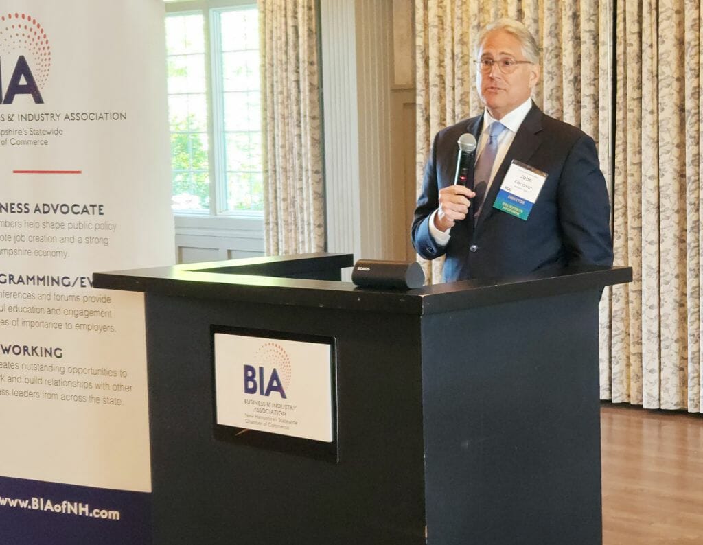 John Kacavas, counsel, Hinckley Allen, delivers remarks as the 2023-2024 chair of the Business &amp; Industry Association’s Board of Directors during BIA’s Annual Business Meeting at LaBelle Winery in Derry Wednesday, May 17. (Courtesy photo)
