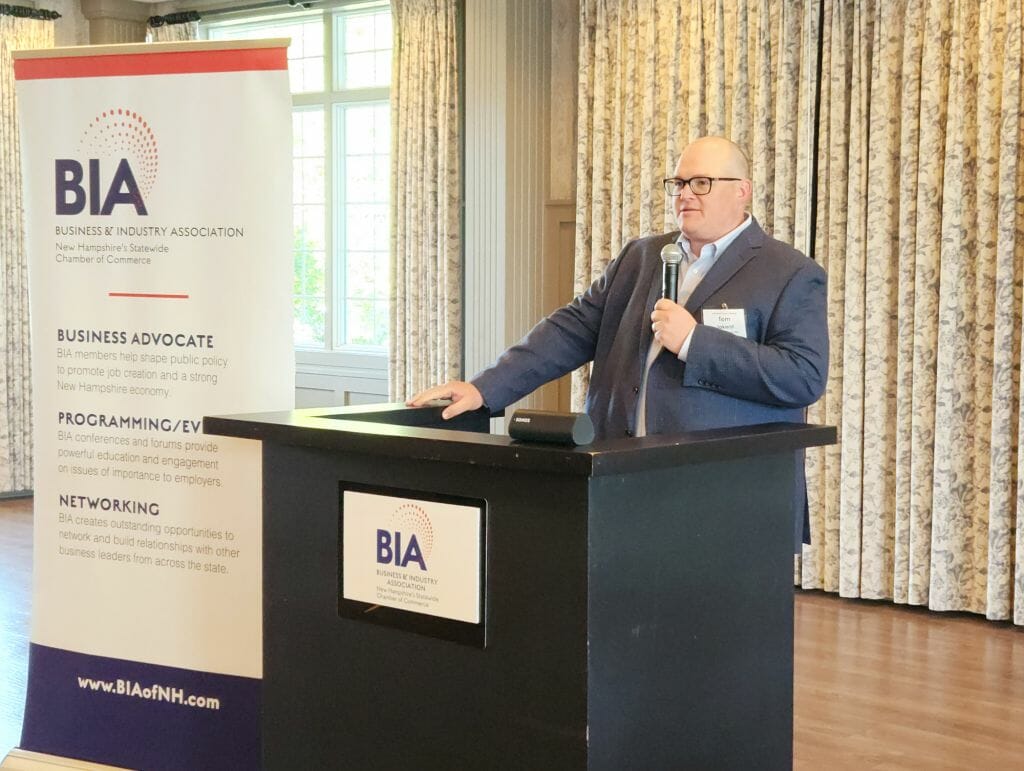Outgoing Chair Tom Jokerst, general manager of the Anheuser-Busch brewery in Williamsburg, Virginia, and former general manager of AB’s brewery in Merrimack, delivers remarks at the Business &amp; Industry Association’s Annual Business Meeting at LaBelle Winery in Derry Wednesday, May 17.