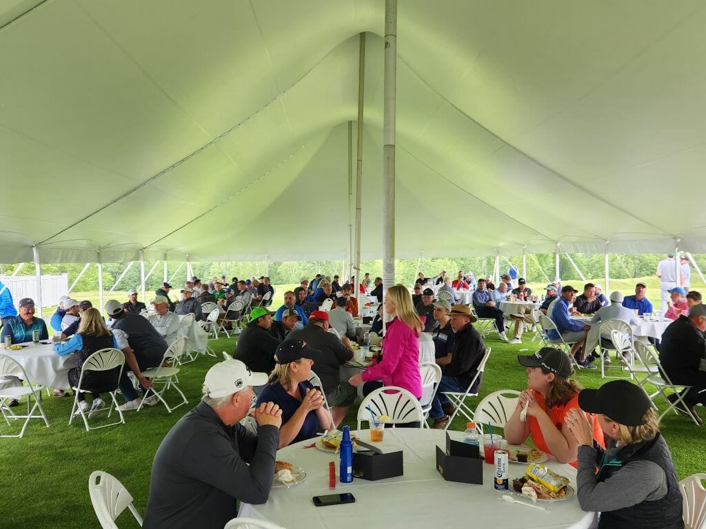 Participants enjoy lunch following the scramble format of the 28th annual BIA Golf Classic, presented by Comcast, at the Concord Country Club.