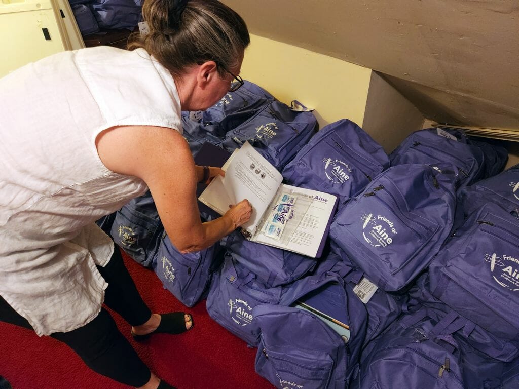 Christine Phillips, cofounder and executive director of Friends of Aine, discusses the agency’s “Grief Backpack Initiative.” Backpacks containing a 5-week program to help social workers, counselors and teachers assist grieving children are distributed to 110 schools in the state. (Courtesy photo)