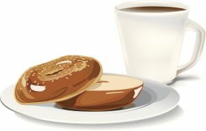 Illustration of cup of coffee and bagel