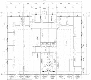 The blueprint plans for the Aries modular office building
