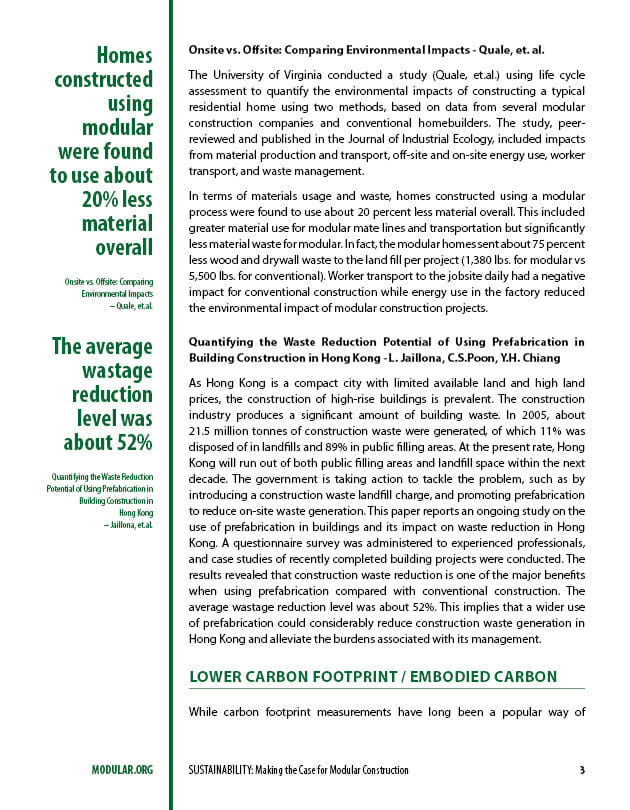 Page 3 of MBI's report on sustainability in modular construction