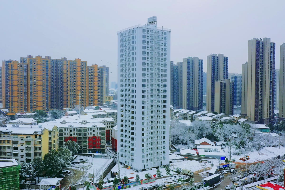 Jindu Residential Tower, a 26-story modular building assembled by BROAD Sustainable Building in just five days