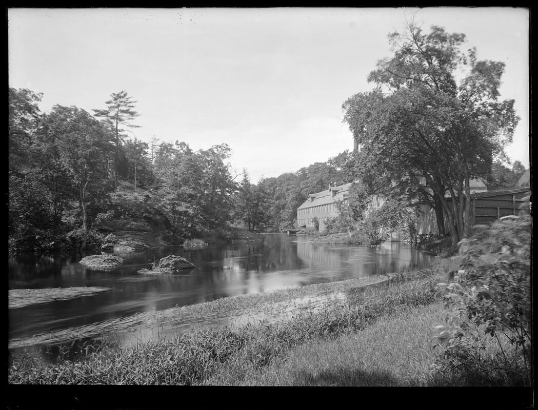 Wellesley Mill Sudbury Department, Sudbury Aqueduct, Charles River, looking downstream towards Echo Bridge, showing mill, Newton; Wellesley, Mass., Jul. 1, 1920