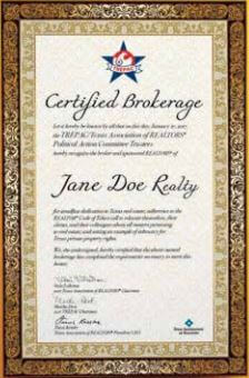 TREPAC certified brokerage plaque