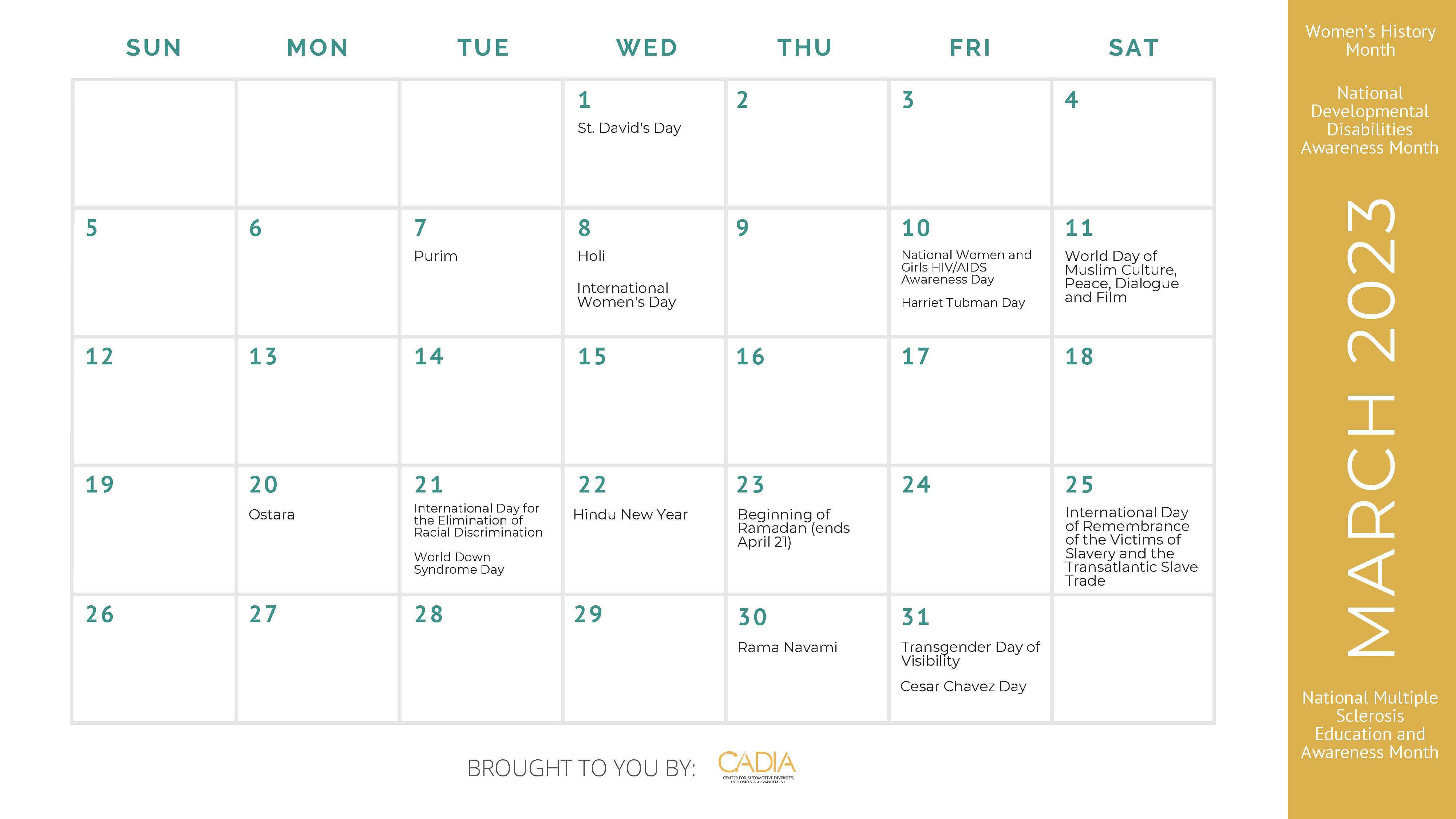 Diversity Calendar Center For Automotive Diversity Inclusion And 