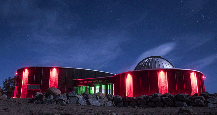 Goldendale Observatory exterior illuminated at night
