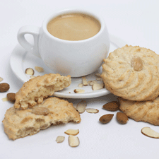 coffee and almond cookies on display