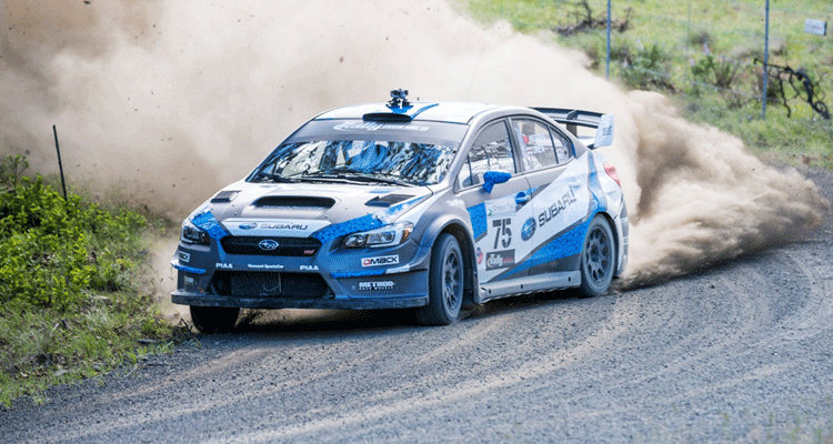 rally car kicking up dust