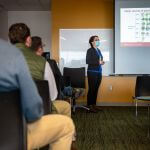 Dr. Zhiyou Wen presents on social sustainability at the Iowa BioTech Showcase and Conference, Wednesday, March 2, 2022.