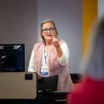 Cindy Edge presents on environmental sustainability at the Iowa BioTech Showcase and Conference, Wednesday, March 2, 2022.